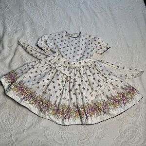 Vintage Alyssa Smocked Dress Girls Size 3-4 Floral Puffed Short Sleeves